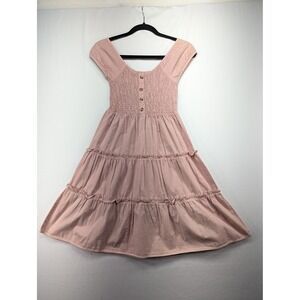 New Glory Girls Blush Pink Smocked Tiered Cotton Midi Dress Size L 14/16 NWT